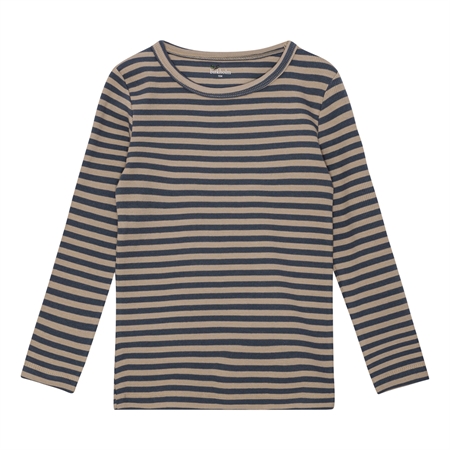 Se BIRKHOLM Stribet Rib Bluse Kashmir Brun & Skifer Grå hos SmartKidz