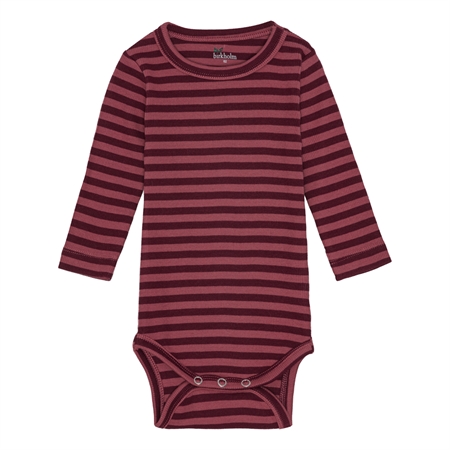 Se BIRKHOLM Stribet Rib Body Blomme Lilla & Rabarber Rosa hos SmartKidz
