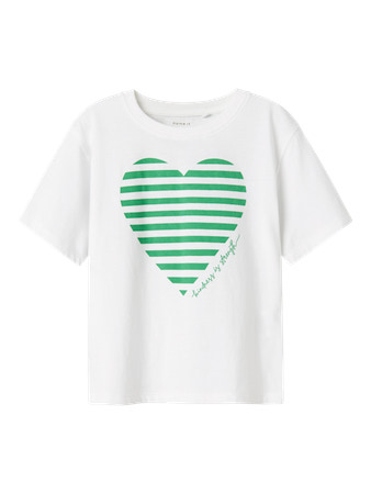 Se NAME IT T-shirt Fesko Green Heart White Bright hos SmartKidz