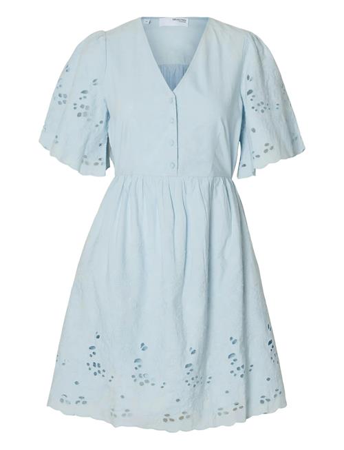 Se Slfdahlia Ss Short Broderi Dress Noos Selected Blue ved Booztlet