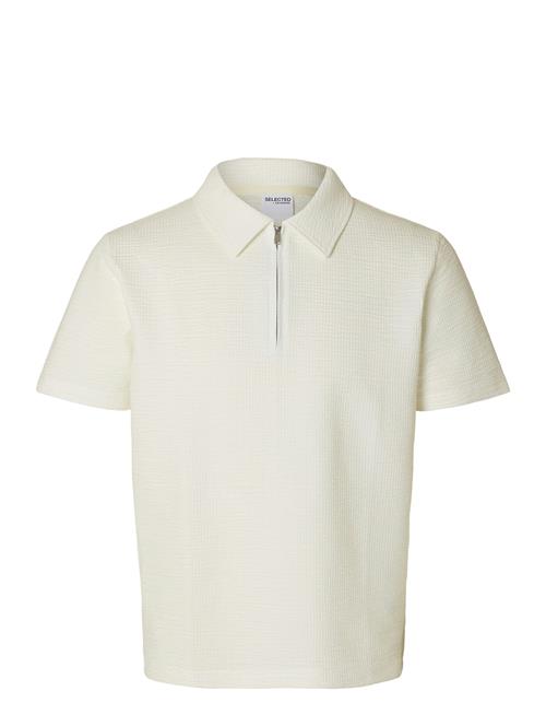 Slhsander Seersucker Zip Ss Polo Selected White