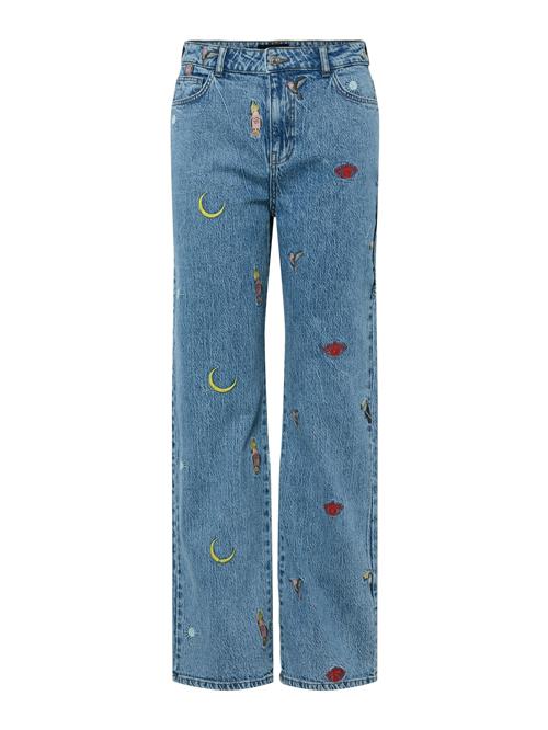 PIECES Jeans 'PCJidi'  blue denim / citron / mørkerød
