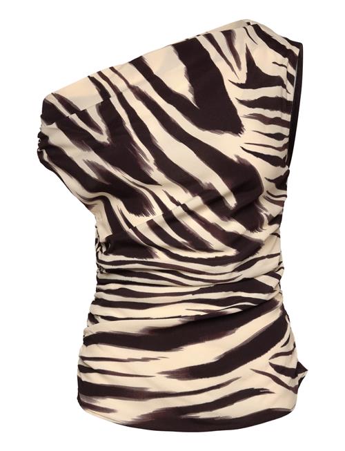 Zebra-Print Draped Blouse Mango Brown