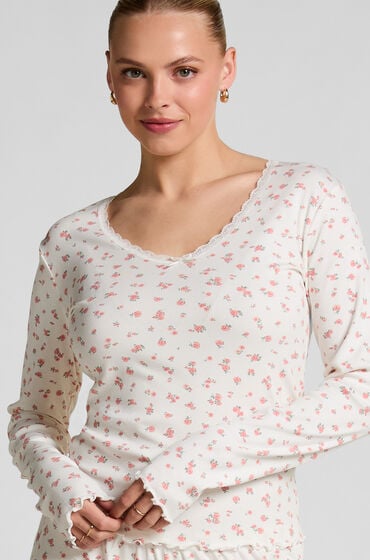 Hunkemöller Ribstrikket pyjamastop hvid