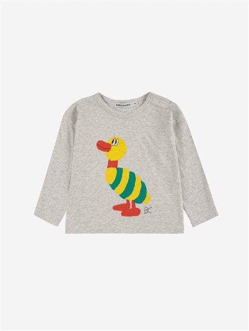 Bobo Choses Striped Duck T-shirt Light Heather Grey  Light Heather Grey 12 Months  Grå  12 måneder  Unisex