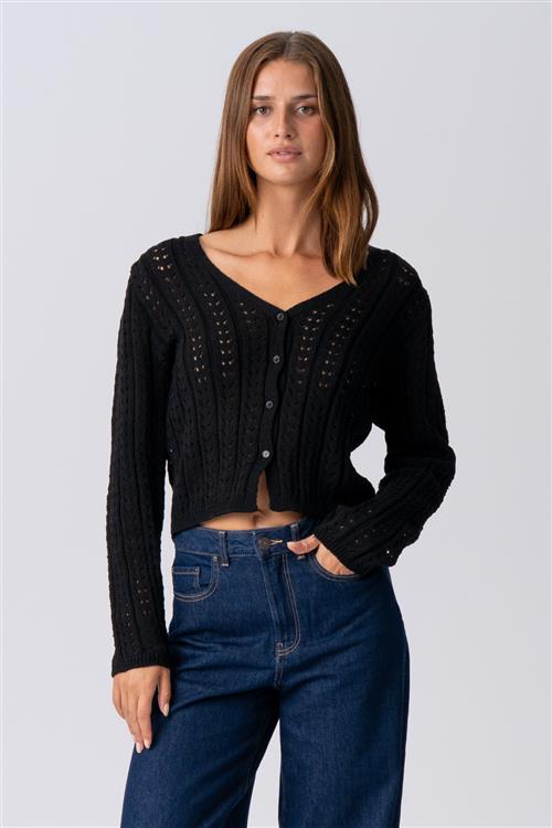 Virginia Strik Cardigan- Sort - S - TeeShoppen