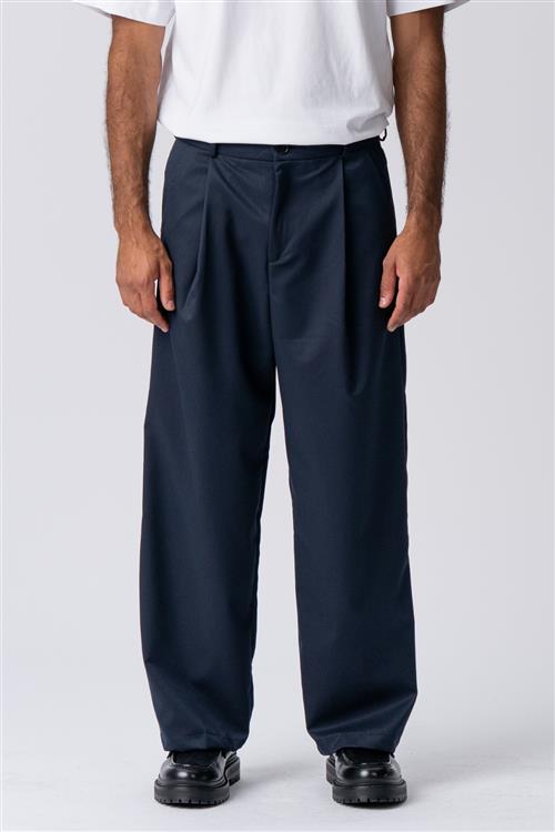 Pleated Wide Pants - Navy - 32/32 - TeeShoppen