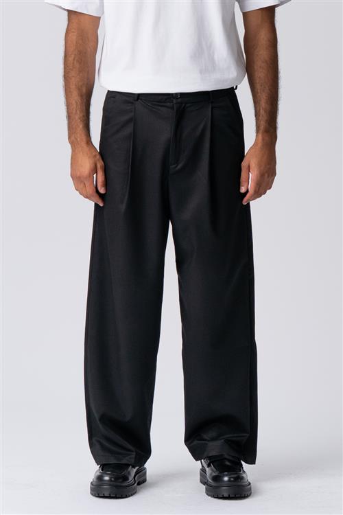Pleated Wide Pants - Sort - 30/32 - TeeShoppen