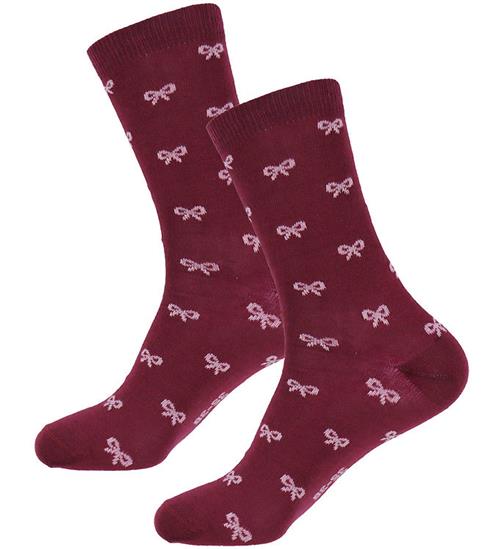 Fuzzies Strømper - 2-pak - Bordeaux/Rosa m. Sløjfer