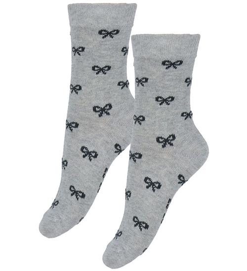 Fuzzies Strømper - 2-pak - Gråmeleret/Sort m. Sløjfer