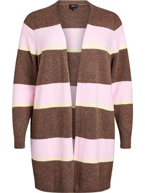 Zizzi Cardigan 'Casunny'  kastaniebrun / lysegul / pudder