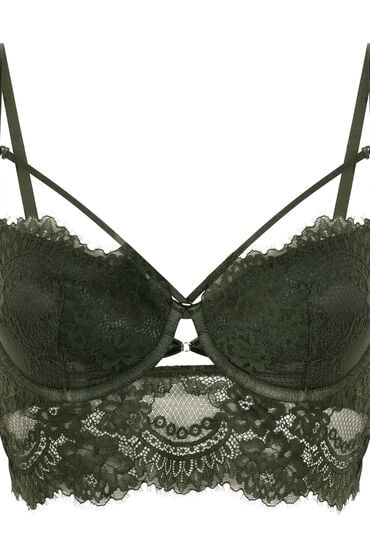 Se Hunkemöller Amara formstøbt longline bøjle-bh grøn ved Hunkemøller