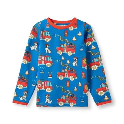 Småfolk Elstar With Fire Truck Langærmet T-shirt Brilliant Blue  Brilliant blue-3-4 Y  Blå  3-4 år  mand