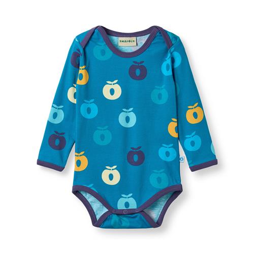Småfolk Ulm Long-Sleeved Baby Body with Apples Solid blue Solid blue-74 cm  Blå  74 cm  mand
