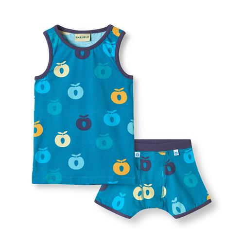 Småfolk Elstar Underwear Set with Apples Solid blue Solid blue-7-8 Y  Blå  7-8 år  mand