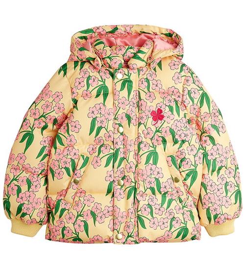 Mini Rodini Jakke - Alpine Flowers Hooded Puffer - Gul