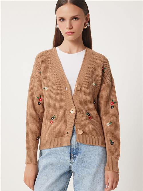 Happiness Istanbul Cardigan  camel / gran / rød / hvid