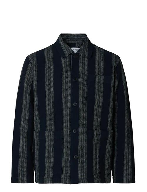Slhtony Waffle Stripe Overshirt Selected Black