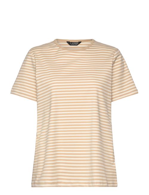 Striped Stretch Cotton Crewneck Tee Lauren Women Beige