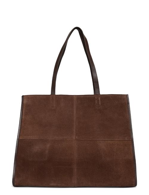 Leather Shopper Bag With Stitching Mango Brown