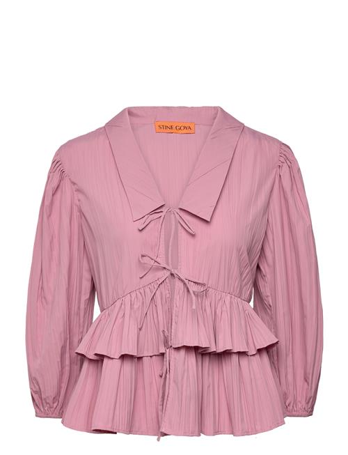 2342 Pleated Poly, Balloon Sleeve Tie Top STINE GOYA Pink