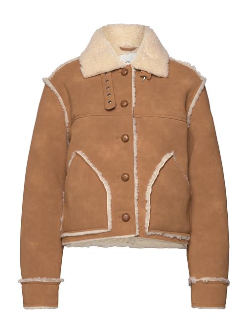 Faux Leather Shearling Jacket Monki Brown