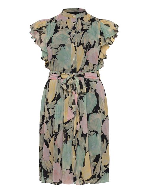 Floral Belted Georgette Shirtdress Lauren Women Black