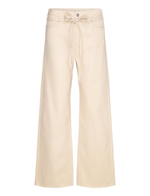 Loose Tie Waist Twill Trousers Monki Cream