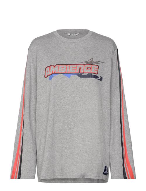 Printed Long-Sleeved Over D T-Shirt Dress Monki Grey