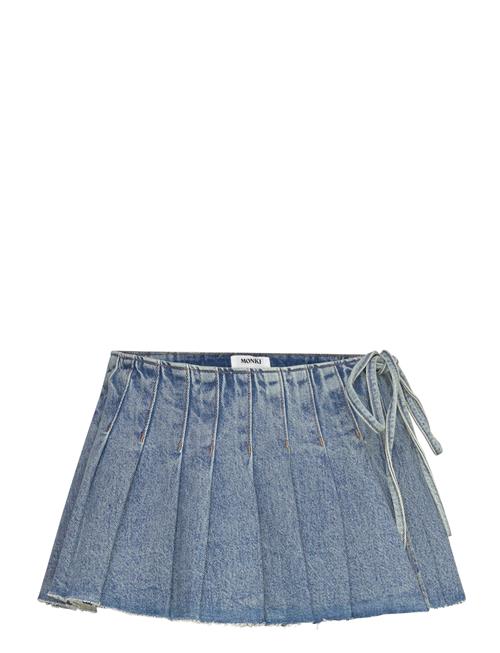 Pleated Mini Denim Wrap Skirt Monki Blue