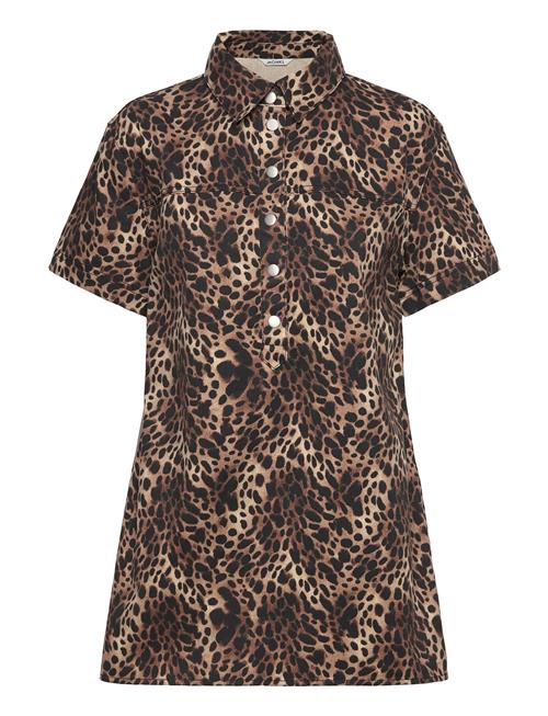 Short-Sleeved Mini Shirt Dress Monki Patterned