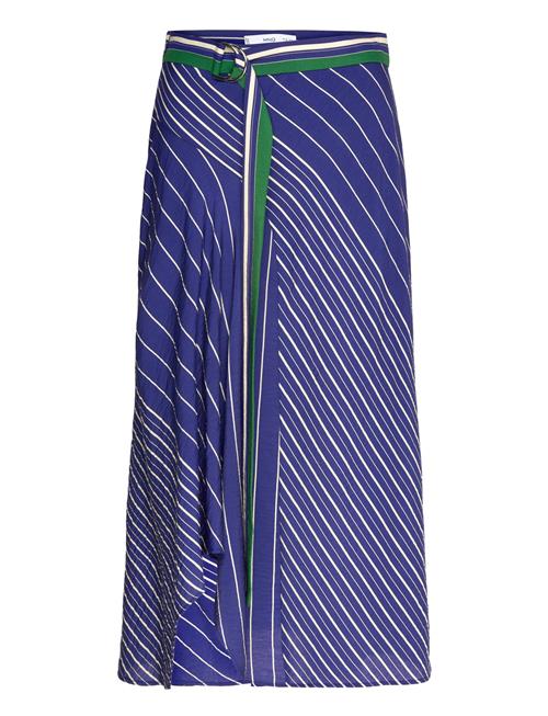Striped Midi-Skirt With Belt Mango Blue