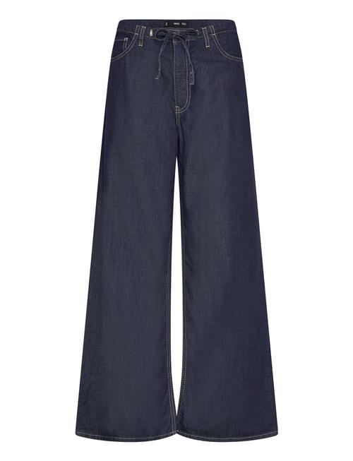 Wide Leg Denim Trousers With Belt Mango Navy