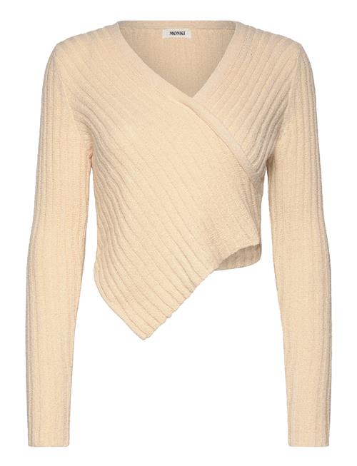 Knitted Wrap-Shaped Asymmetric V-Neck Sweater Monki Beige