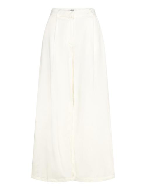 Pleated High Waist Wide Leg Suiting Trousers Monki White