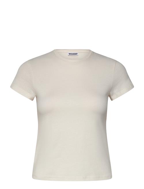 Slim Short-Sleeved Cotton T-Shirt Weekday Cream