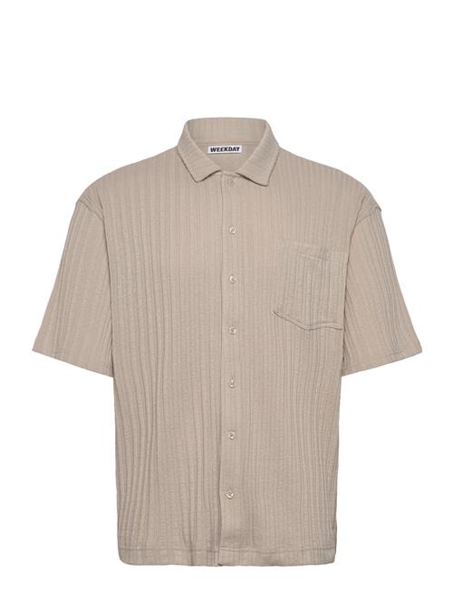 Knitted Short-Sleeved Button-Up Shirt Weekday Beige