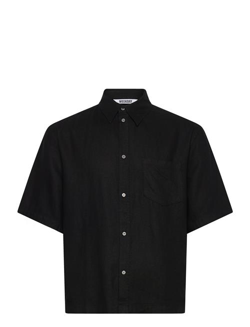Relaxed Short-Sleeved Linen-Blend Shirt Weekday Black