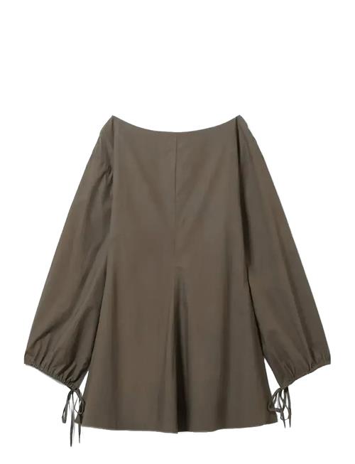 Cotton Poplin Tie-Detail Mini Dress Weekday Brown