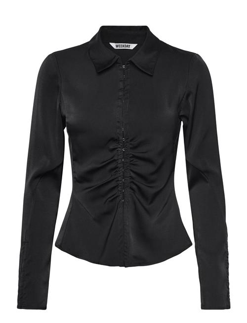 Long-Sleeved Fitted Satin Shirt Weekday Black