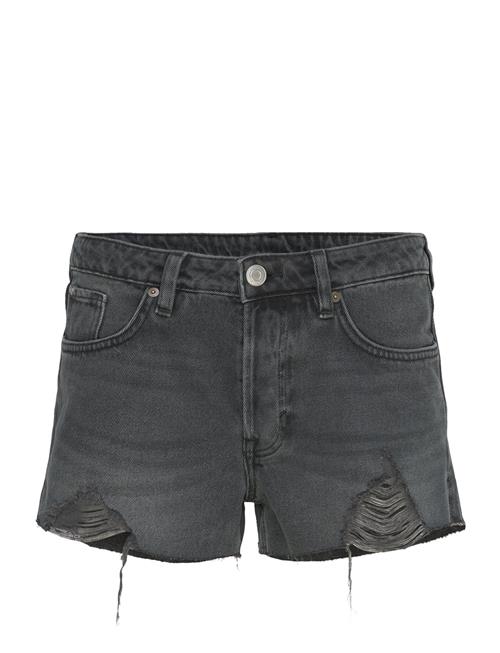 Low Rise Raw Hem Mini Denim Shorts Monki Black
