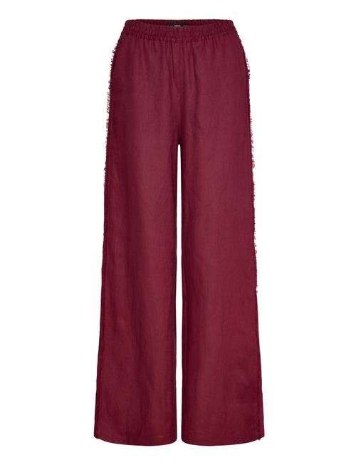 Linen Suit Trousers With Frayed Ends Mango Burgundy