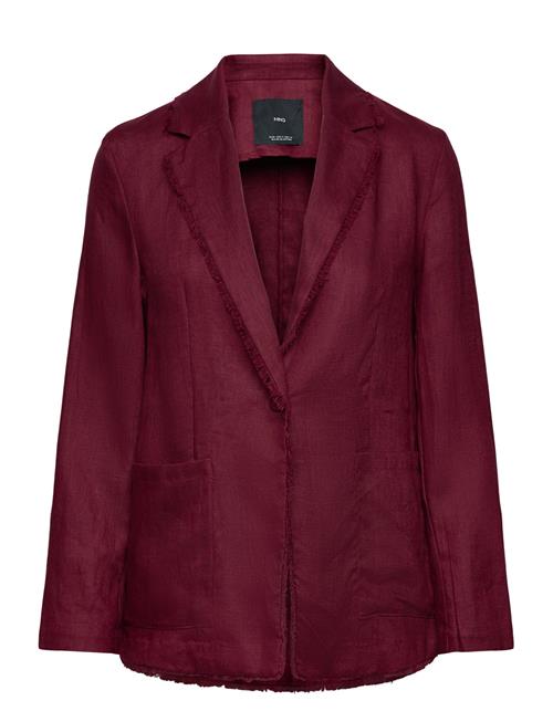 Linen Suit Jacket With Frayed Ends Mango Burgundy