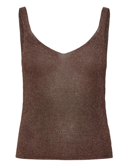 Lurex Knitted V-Neck Top Mango Brown