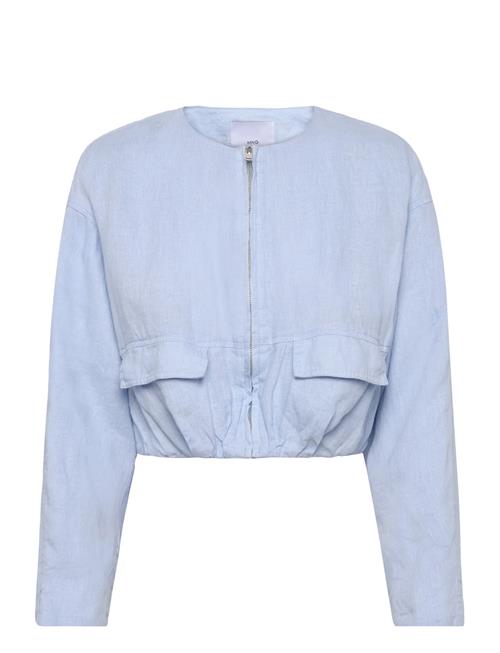 Cropped Linen Jacket With Pockets Mango Blue