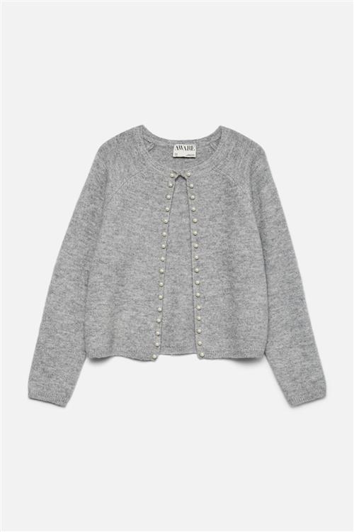 Magalene O-Neck Pearl Cardigan - Medium Grå Melange - L - Vero Moda