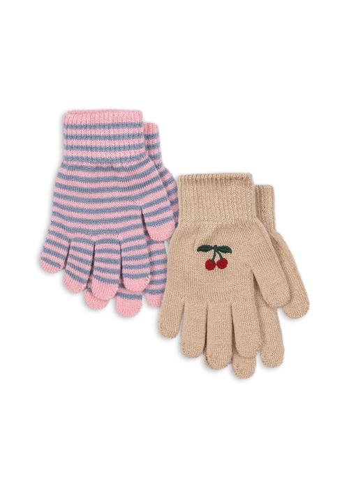 Konges Sløjd Filla 2-pak Fingerhandsker Cherry Stripe  2 Pack Filla Gloves Cherry Stripe 5-8 Y Wool Beige  5-8 år  kvinde
