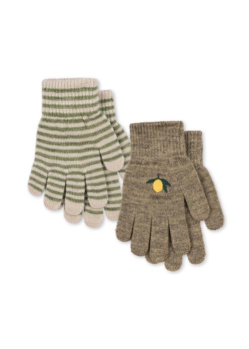 Konges Sløjd Filla 2-pak Fingerhandsker Lemon Stripe  2 Pack Filla Gloves Lemon Stripe 5-8 Y Wool Brun  5-8 år  mand