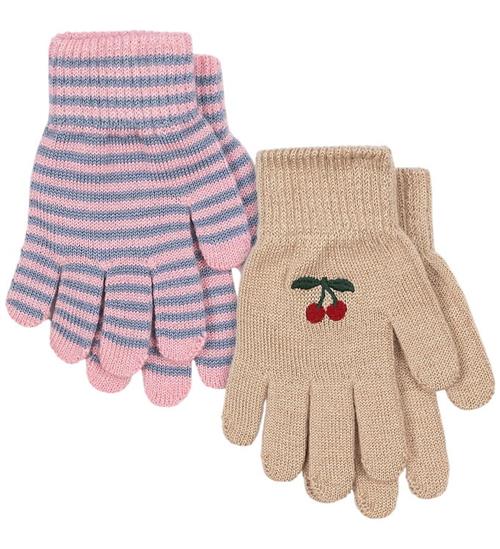 Konges Sløjd Hansker - Uld/Akryl - 2-pak - Cherry/Stripe