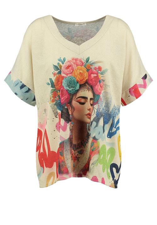 Key Largo Oversized bluse 'Grafitti'  elfenben / blandingsfarvet